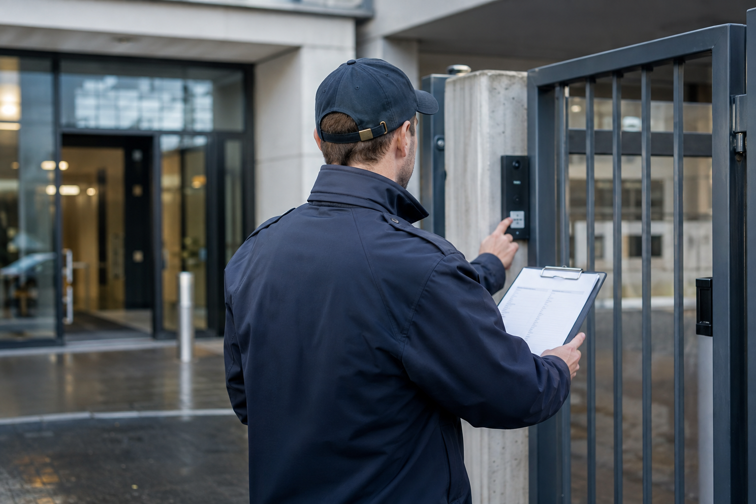 Sicherheitsmitarbeiter kontrolliert verantwortungsvoll einen Zugang