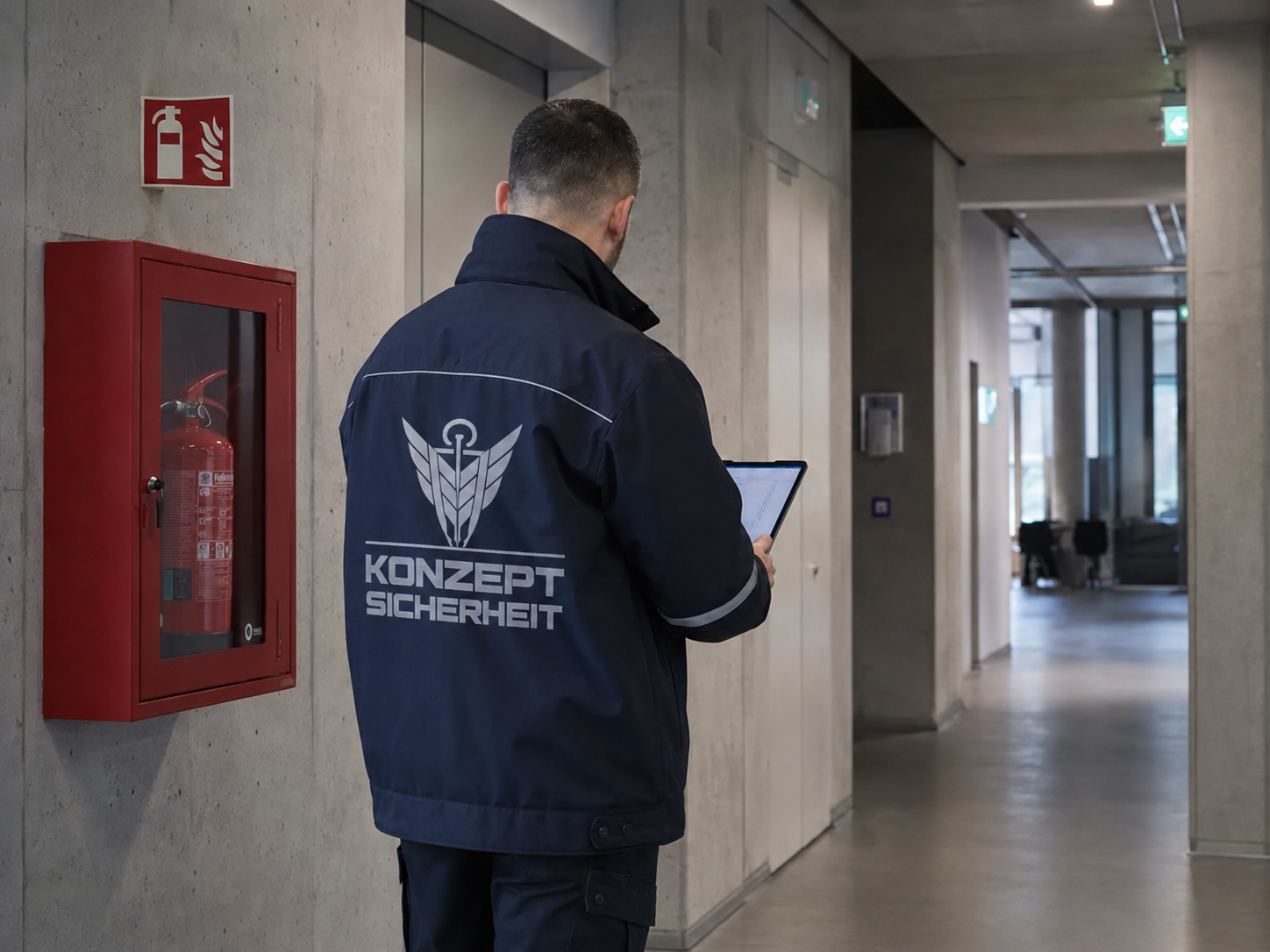 Mitarbeiter überprüft Checkliste zum Thema Brandschutz